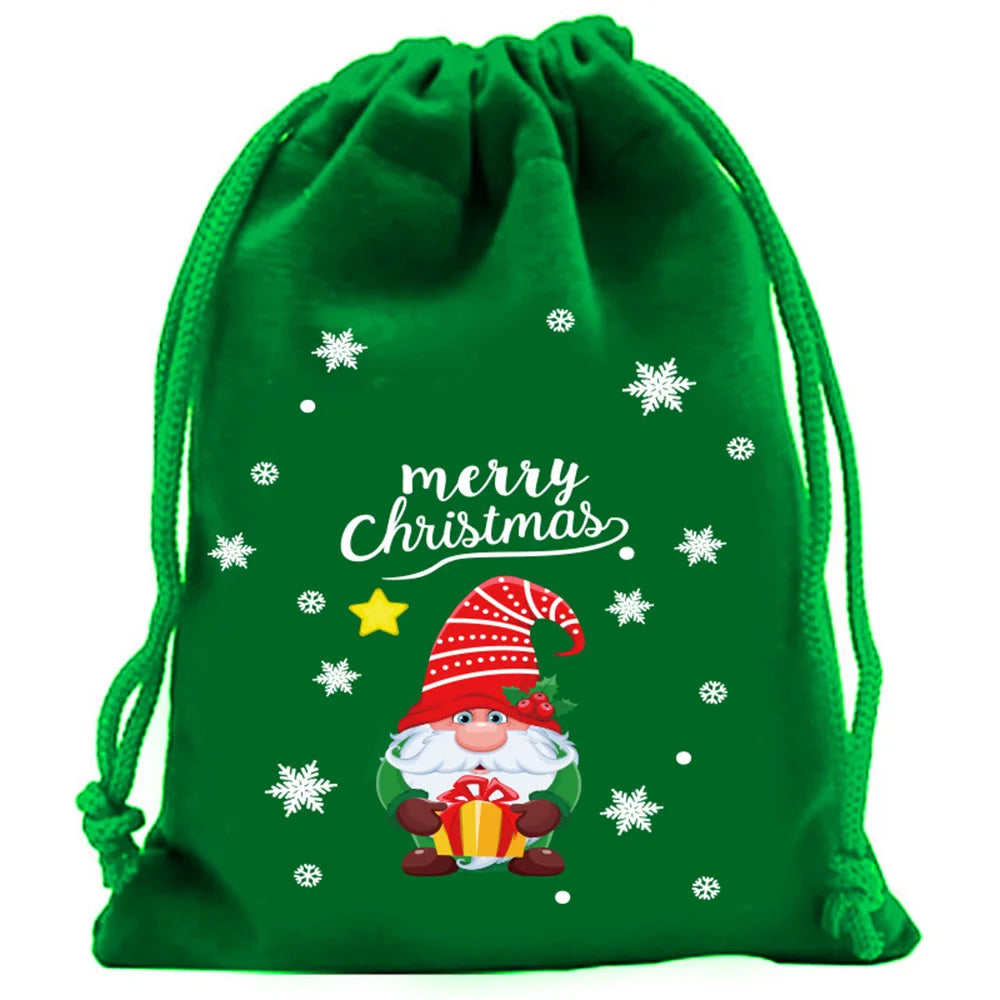 2025 Christmas Velvet Drawstring Bags – Red & Green Candy, Gift, Party, and Biscuit Storage Pouches