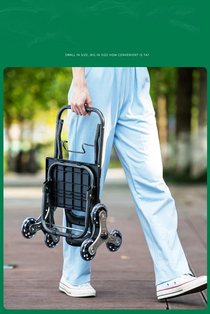 Lightweight Folding Grocery Shopping Trolley – Hand-Pull Stairs Climbing Cart for Household & Outdoor Travel