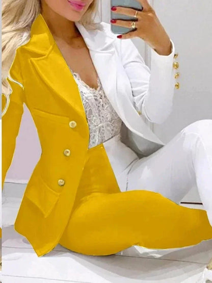 CM.YAYA Women’s Paisley Butterfly Blazer & Pants Set – Elegant 2-Piece Autumn Winter Street Style Outfit