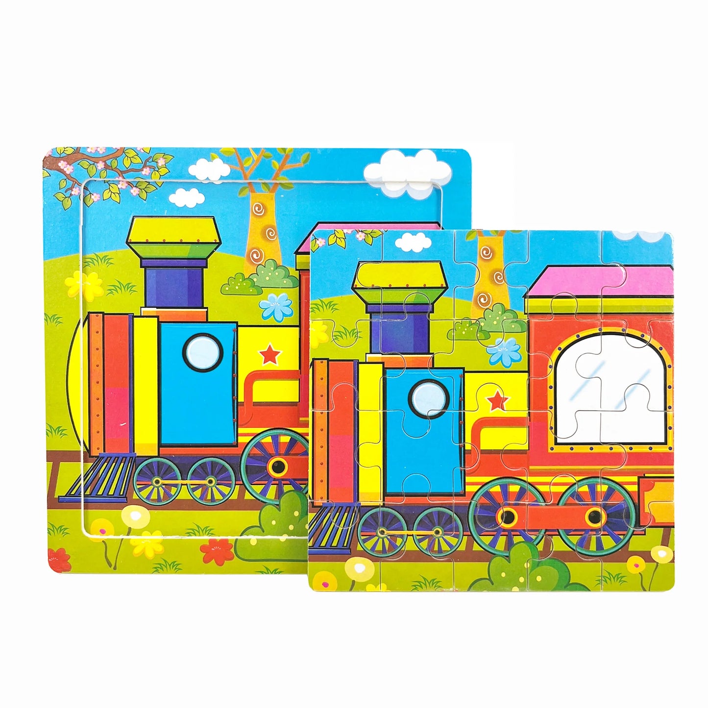 14.7cm Wooden Jigsaw Puzzle – Transportation & Marine Animal Educational Toy for Kids