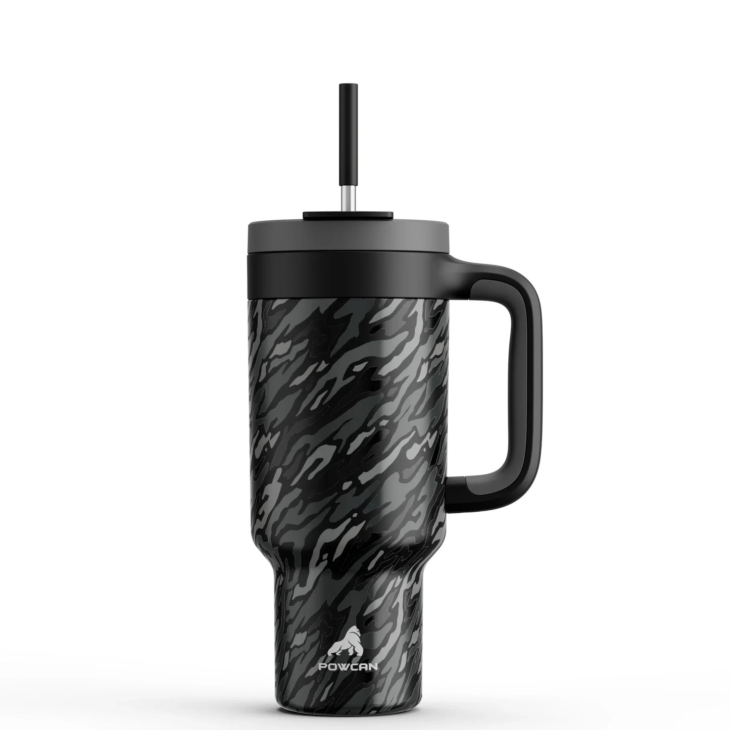 Powcan 40oz Stainless Steel Tumbler with Handle & Straw – Camouflage Prints, Leak-Proof Vacuum Travel Mug for Outdoors