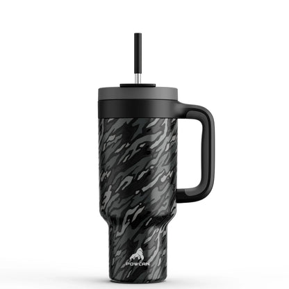 Powcan 40oz Stainless Steel Tumbler with Handle & Straw – Camouflage Prints, Leak-Proof Vacuum Travel Mug for Outdoors