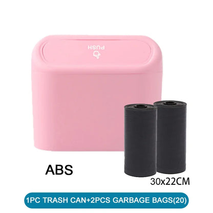 Mini Car Trash Can with Lid - Leak-Proof Auto Waste Bin with 60 Garbage Bags Car Accessory