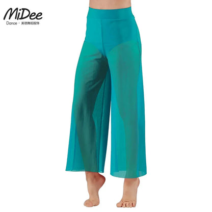 Women’s Lyrical Mesh Wide Leg Dance Pants – High Waist Modern Ballet Palazzo Trousers Contemporary Dance Costume Plus Size