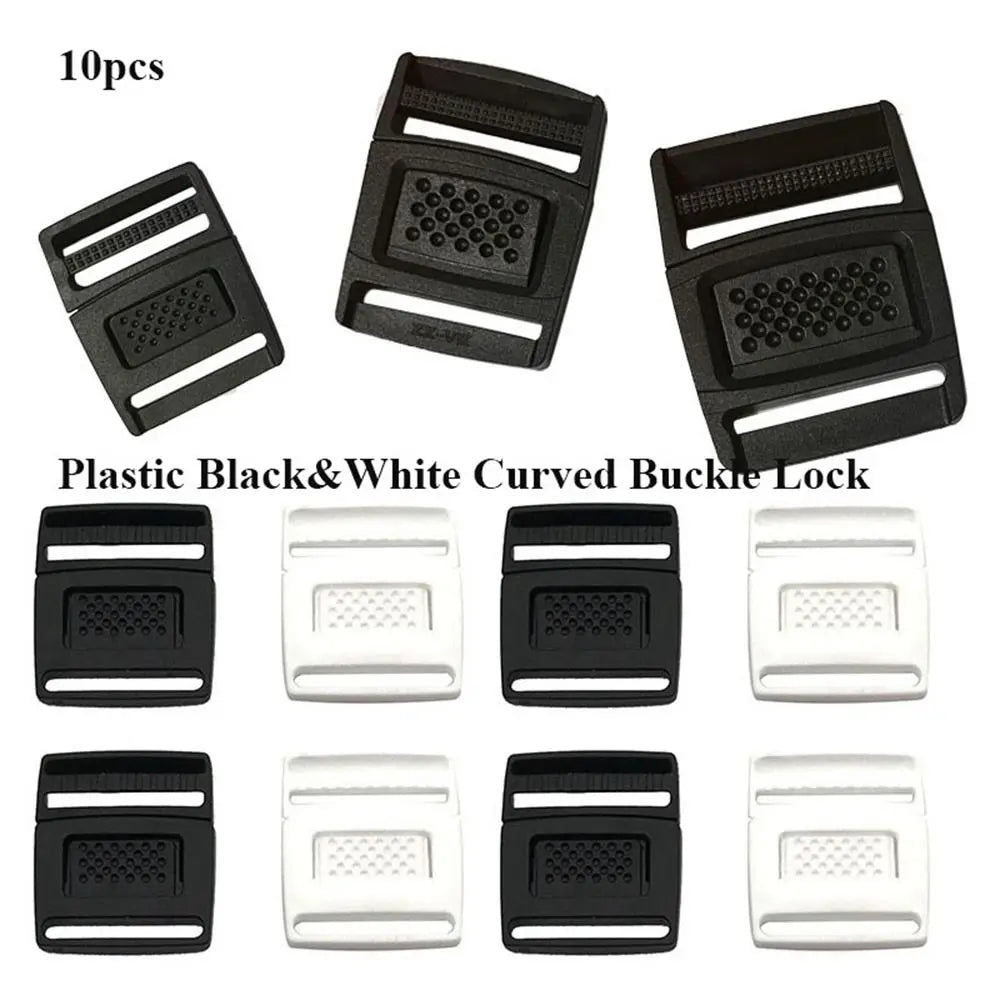 10pcs Curved Plastic Buckle Locks – Black & White Travel Bag Fasteners for Paracord Bracelets & Outdoor Gear Accessories