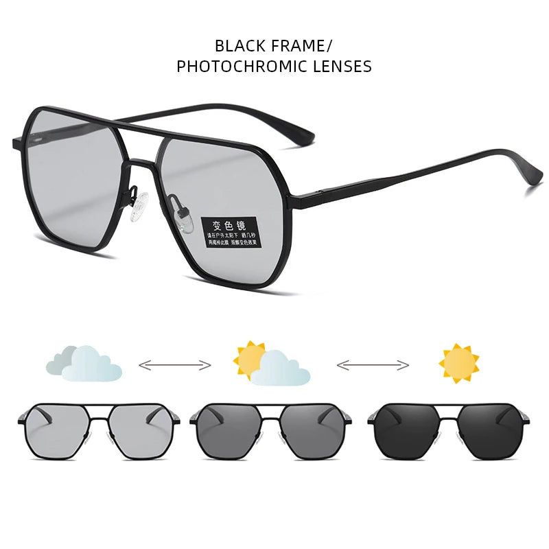 Luxury Metal Photochromic Sunglasses – Fashion Polarized UV400 Chameleon Anti-Glare Driving Glasses for Men & Women