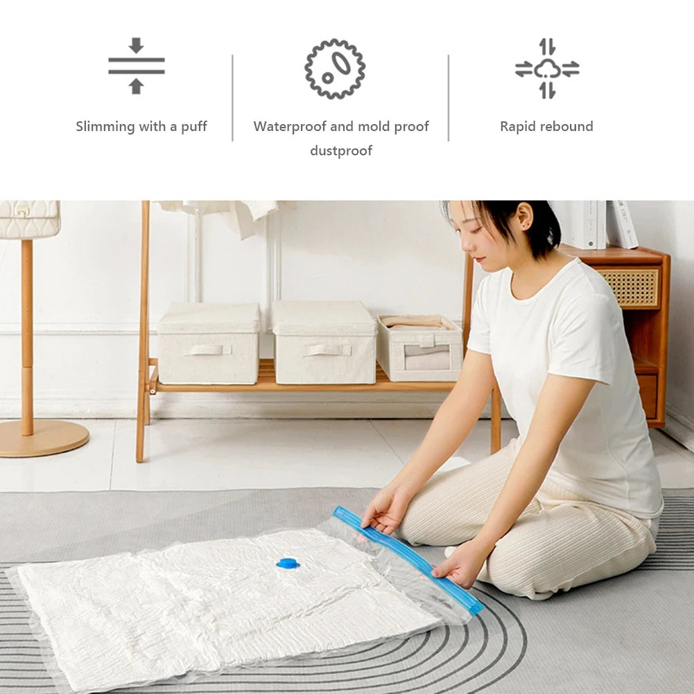 4pcs Reusable Transparent Vacuum Bags — Folding Compressed Space-Saving Storage for Clothes & Travel
