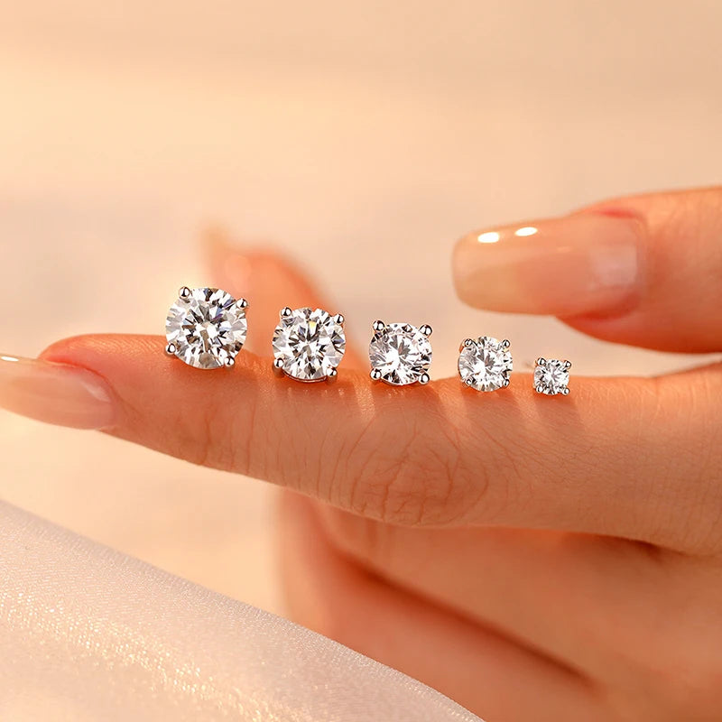 Real Moissanite Diamond Stud Earrings 0.1–3CT – S925 Silver, Platinum Plated Wedding & Bridal Jewelry, GRA Certified