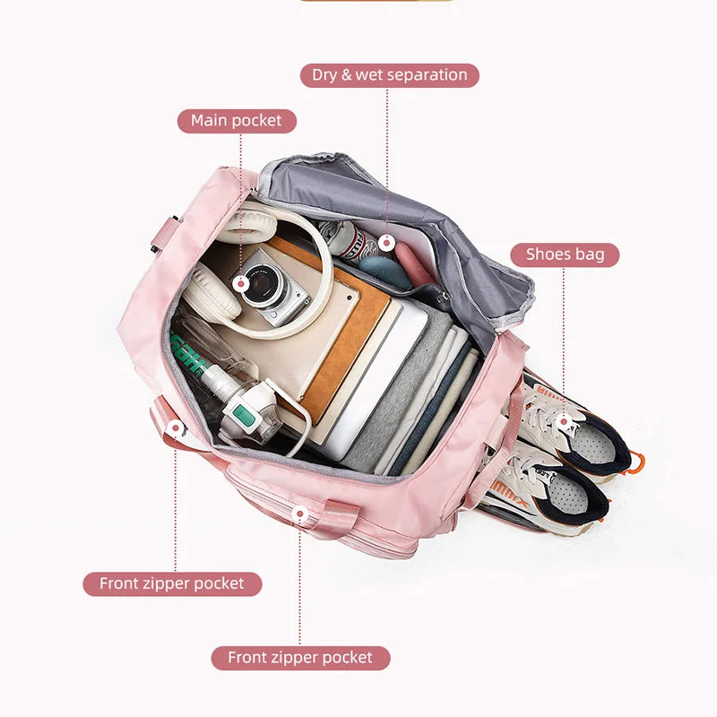 Women’s Sports Gym Bag – Dry & Wet Compartments Shoulder Crossbody Travel Duffel for Swimming, Fitness & Outdoor Use