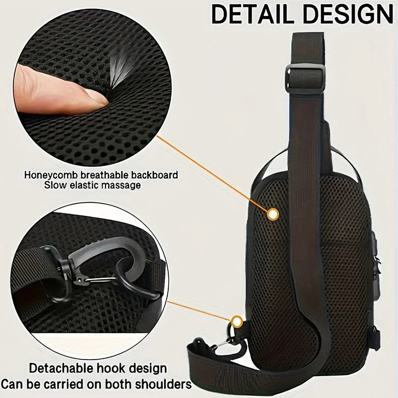Durable Oxford Fabric Men’s Sling Bag — Stylish Motorcycle Crossbody Chest Pack with Phone Pocket & Zip Closure for Daily Commute