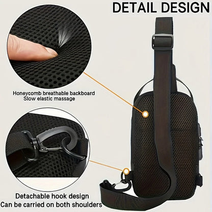 Durable Oxford Fabric Men’s Sling Bag — Stylish Motorcycle Crossbody Chest Pack with Phone Pocket & Zip Closure for Daily Commute