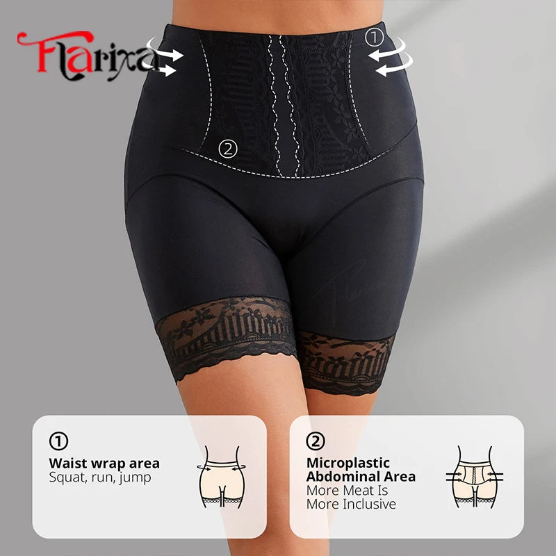 Flarixa High Waist Lace Safety Shorts – Women’s Belly Compression Shapewear Anti-Chafing Thigh Boxer Shorts