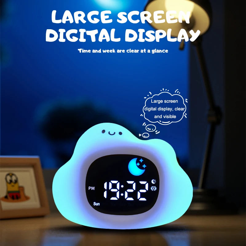 Cat Night Light Alarm Clock – LED Musical Sleep Training Clock for Kids & Babies