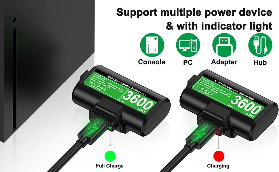 BEBONCOOL 2x3600mWh Rechargeable Batteries for Xbox One & Series S/X Controllers | Xbox Accessories Pack