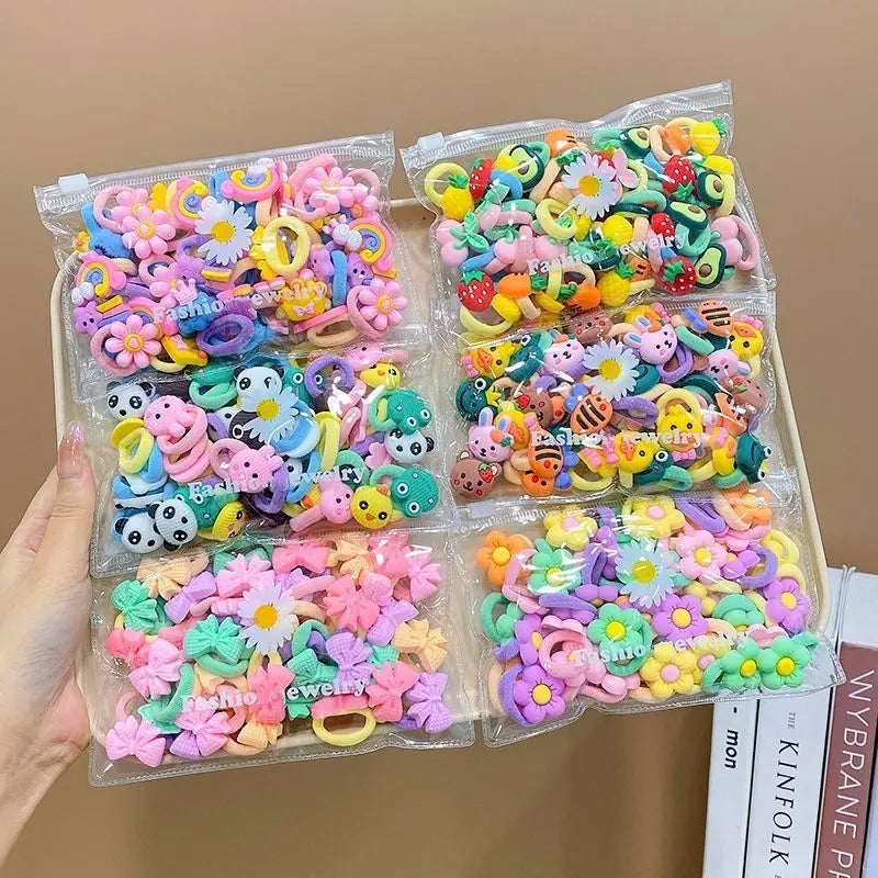 10/20PCS Cute Cartoon Hair Bands – Soft Elastic Scrunchies for Girls & Kids, Gentle on Hair