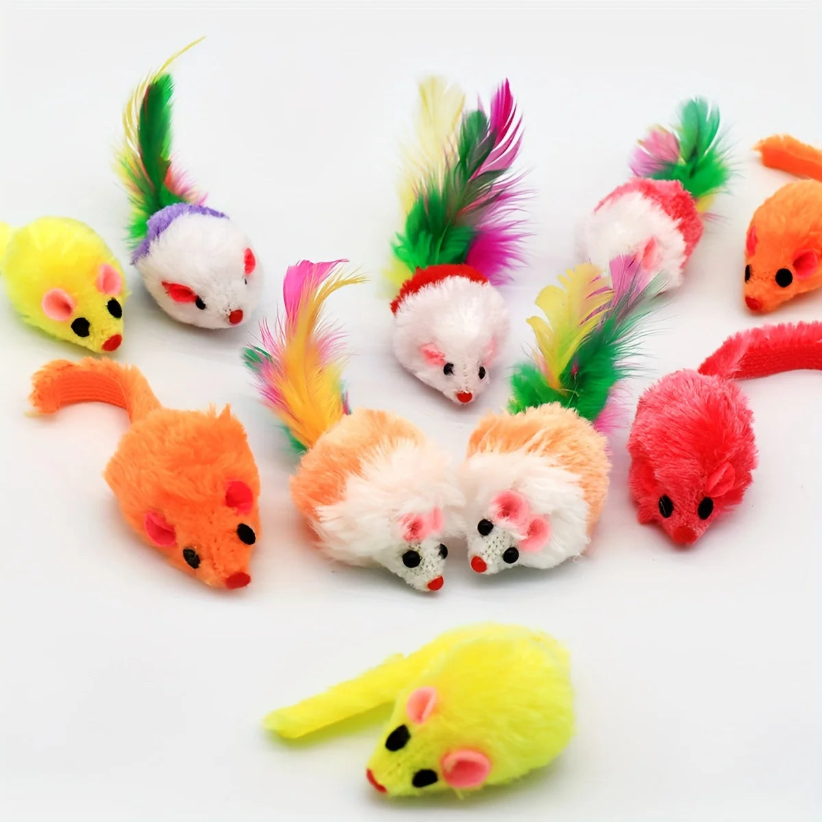 Catnip Rattle Mouse Toys – 3/200pcs Faux Fur Cat Mice Interactive Indoor Cat Play Set
