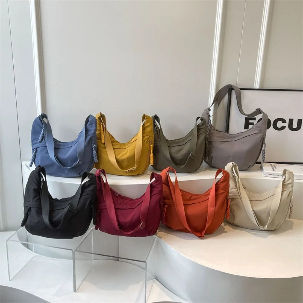 Women’s Casual Canvas Crossbody Bag – Large Capacity Lightweight  Hobo Shoulder Bag Solid Color Dumpling Bag