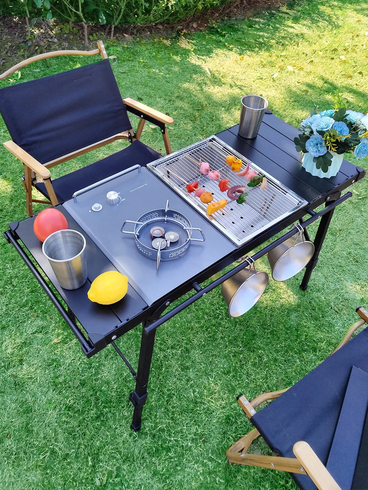 Lohascamping Lightweight Camping Folding Table – Multifunctional IGT Roll Table with Adjustable Legs for BBQ & Desktop Burner