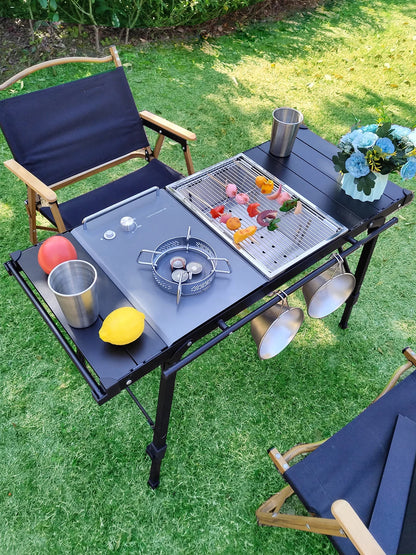 Lohascamping Lightweight Camping Folding Table – Multifunctional IGT Roll Table with Adjustable Legs for BBQ & Desktop Burner