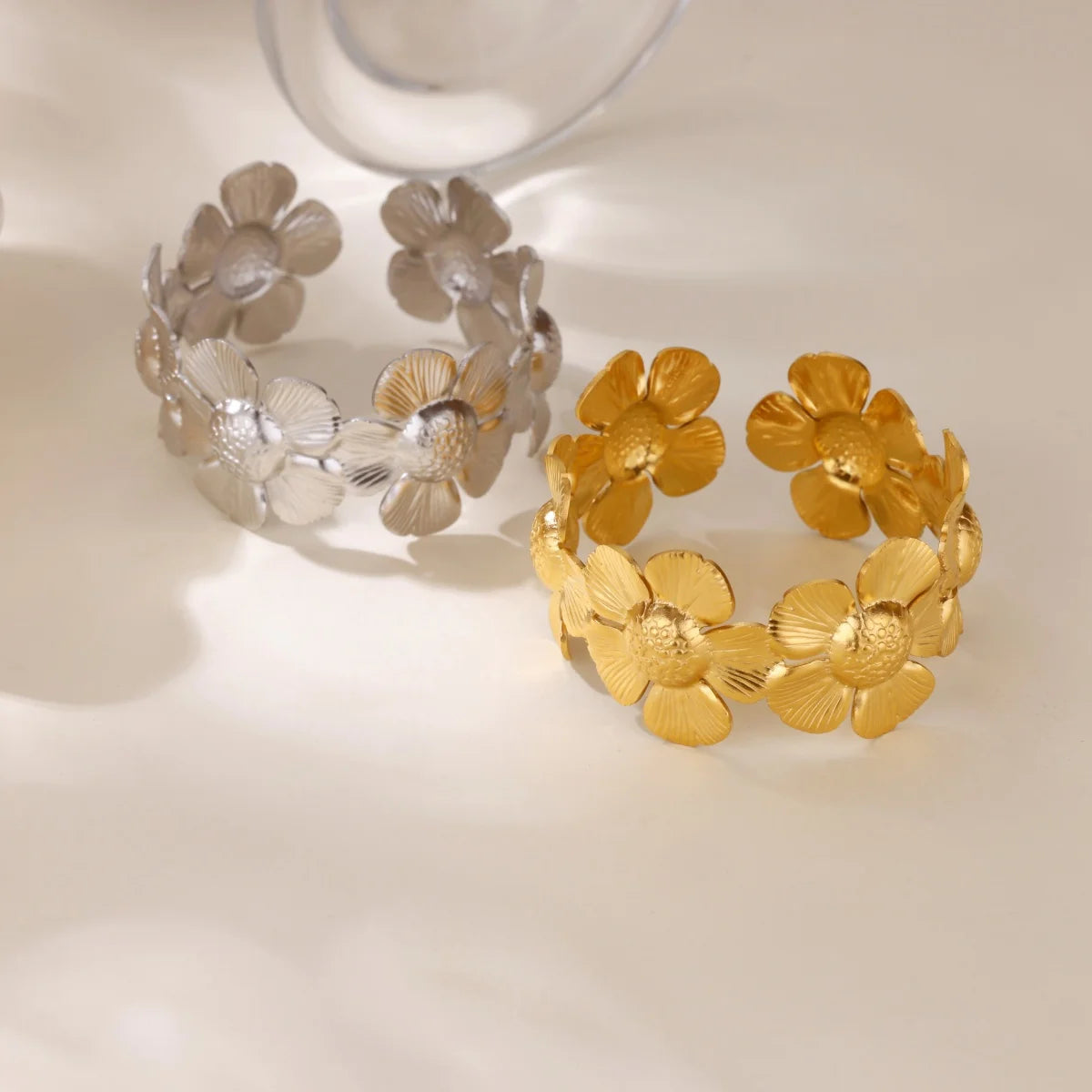 Punk Sunflower Fish Gold Stainless Steel Bracelet – Trendy Women’s Bangle Wedding Couple Jewelry