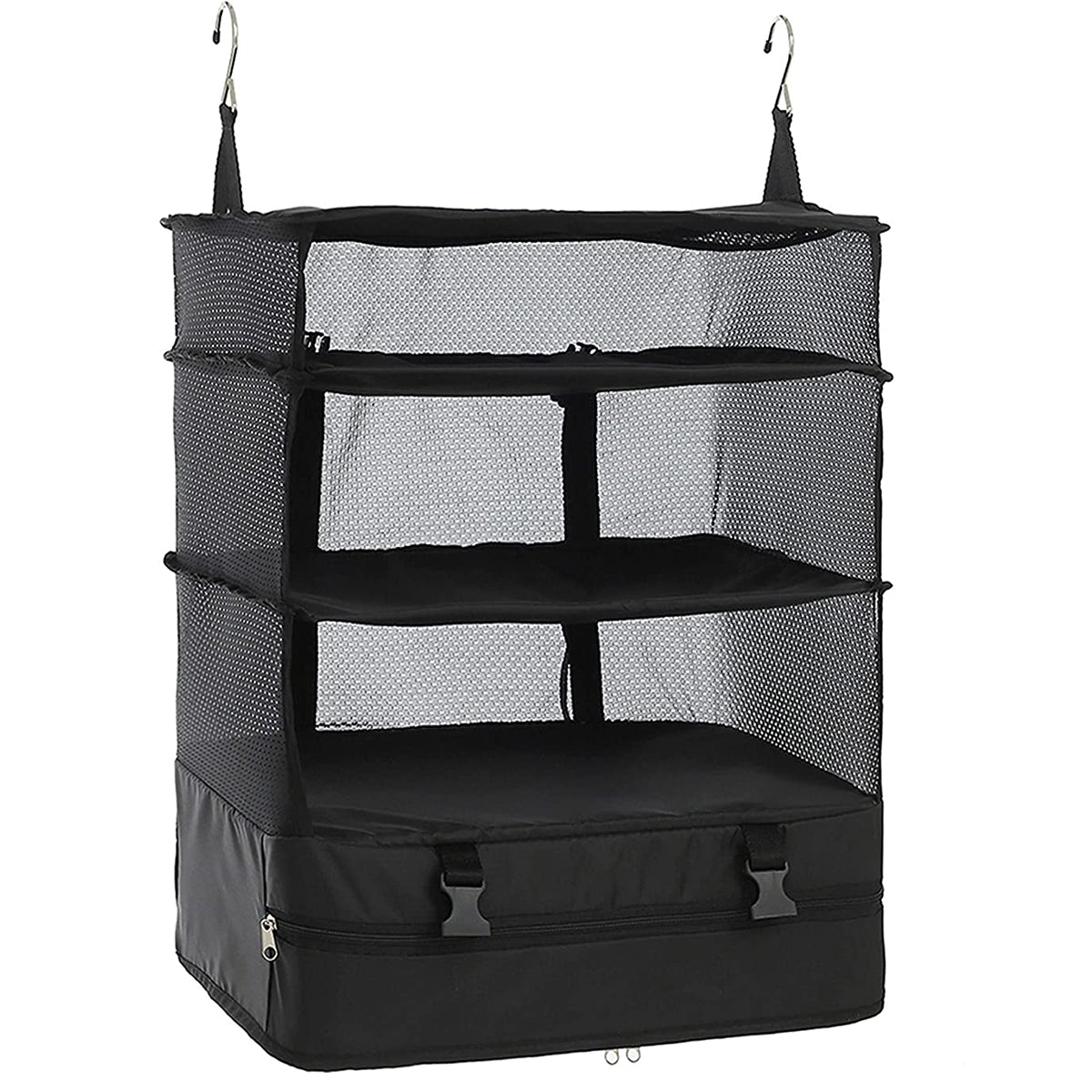 Portable Travel Luggage Organizer – 3-Shelf Collapsible Hanging Closet & Packing Cube Storage Bag