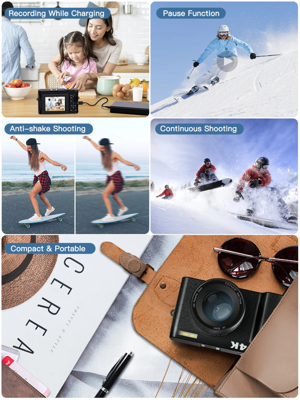 4K Digital Camera – 48MP Compact Vlogging Camera with 180° Flip Screen, Autofocus & Anti-Shake