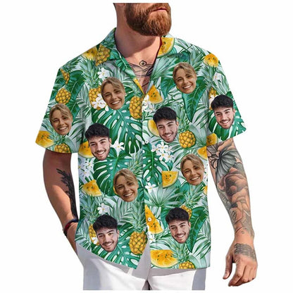 Custom Face Hawaiian Shirt - Personalized 3D Printed Unisex Beach Button-Up Short Sleeve Top