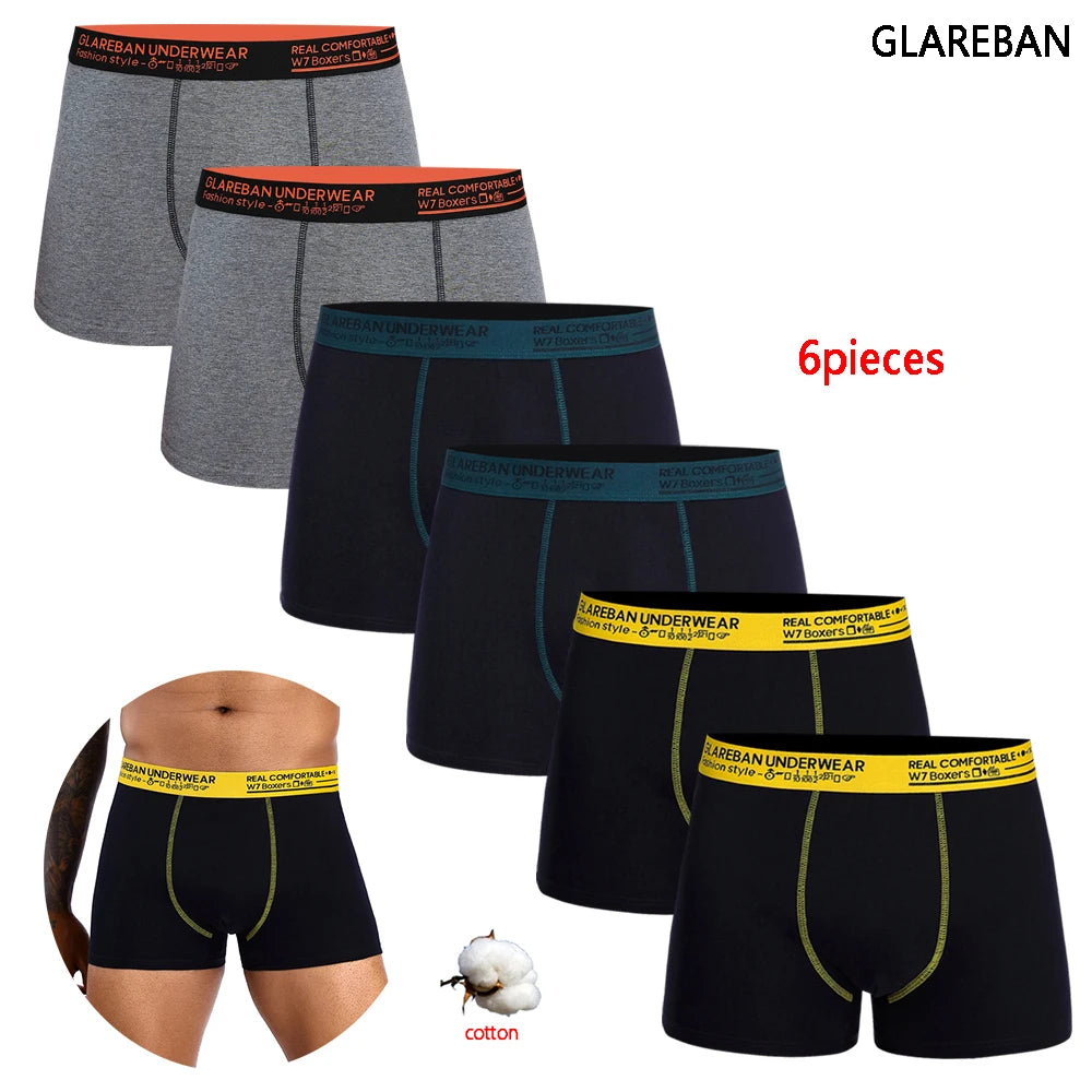 6-Pack 2024 Men’s Boxer Briefs – Cotton Fashion Underwear Set for Homme, Luxury Comfort Shorts