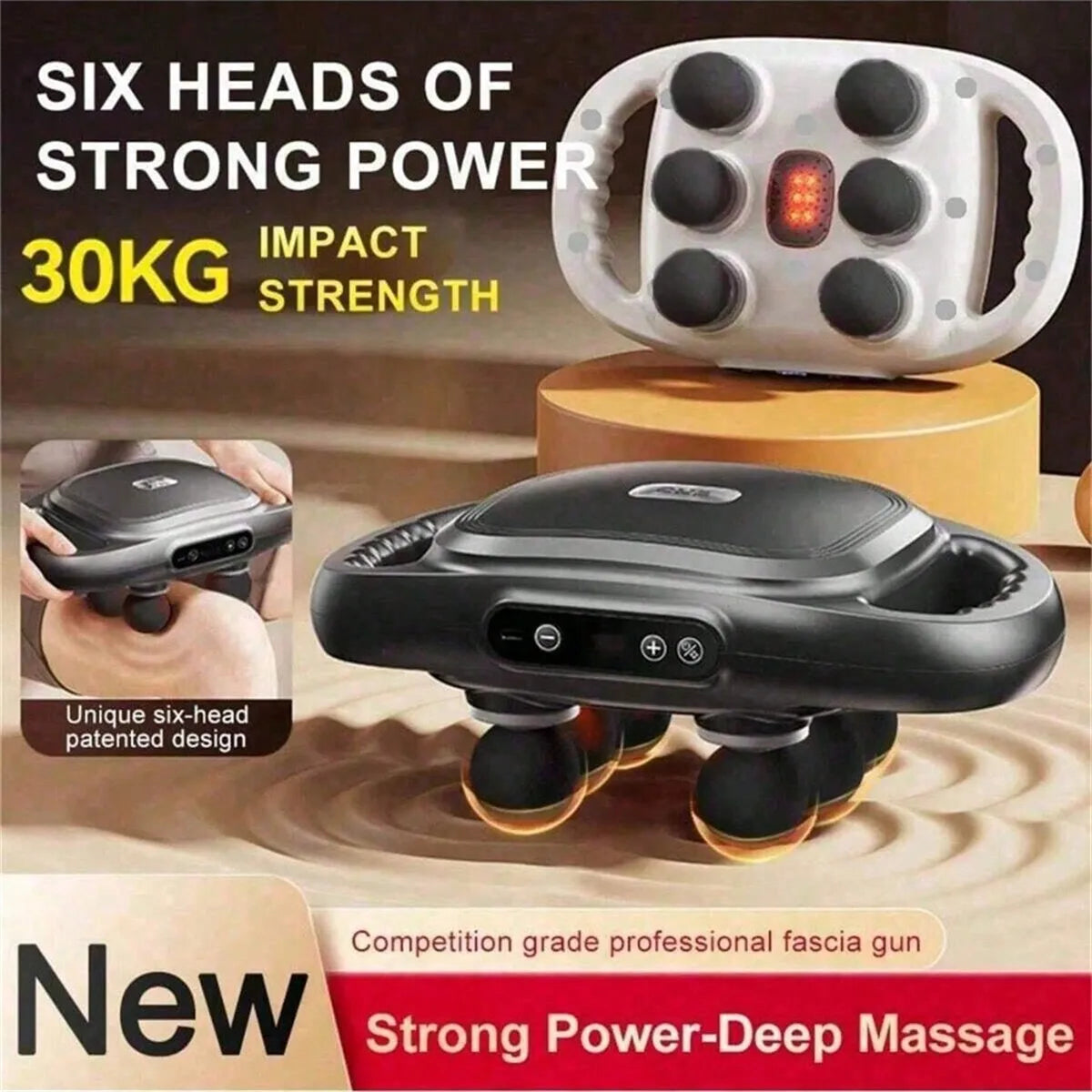 Six-Head Fascia Gun Massager — Professional Wireless Muscle Relaxation for Back & Waist, Deep Tissue High-Frequency Vibration