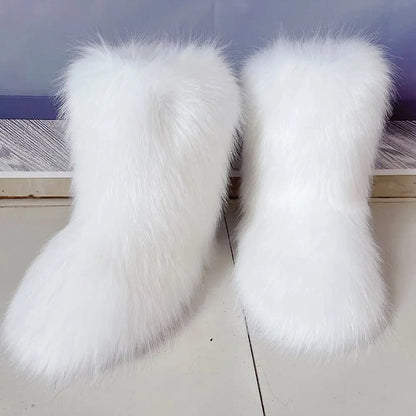 Women’s Faux Fur Winter Boots - Plush Warm Snow Shoes for Ladies with Luxury Furry Fashion Style