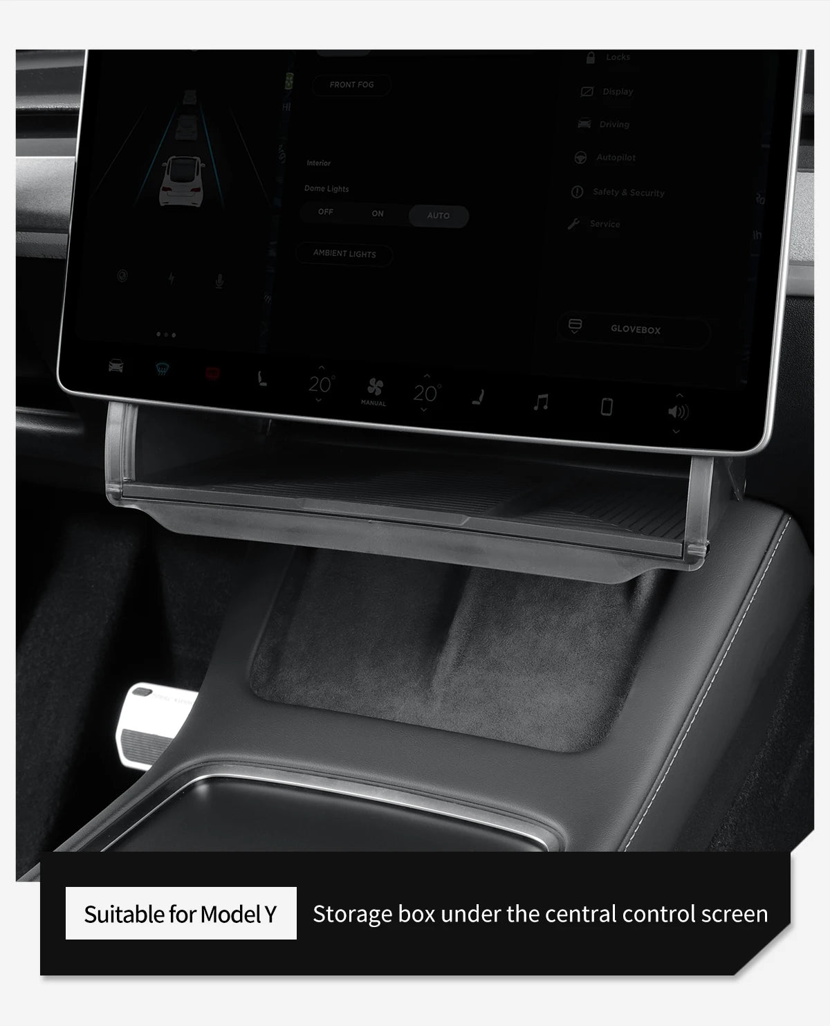 Hidden Storage Box Organizer – Under Screen Tray for Tesla Model Y 2024 & Model 3 2021-2022