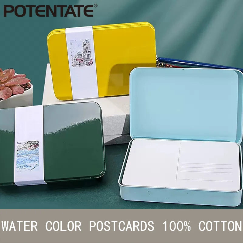 Potentate A6 Watercolor Postcard Book – 300gsm Rough Cotton Paper in Tin Box for Travel Sketching & Art