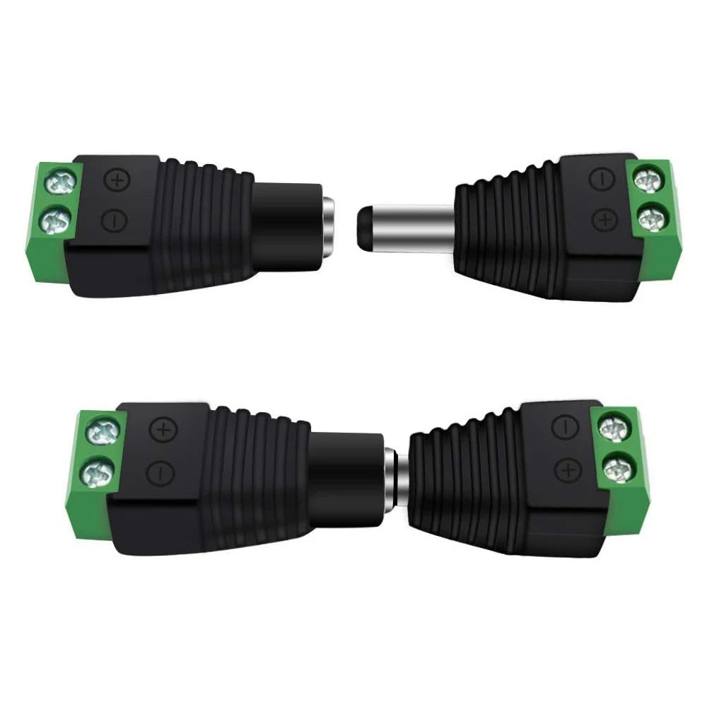 12V DC Power Jack Connectors - 2.1×5.5mm Male and Female Adapter Plugs for CCTV Cameras and LED Strip Lights, 10 Pairs