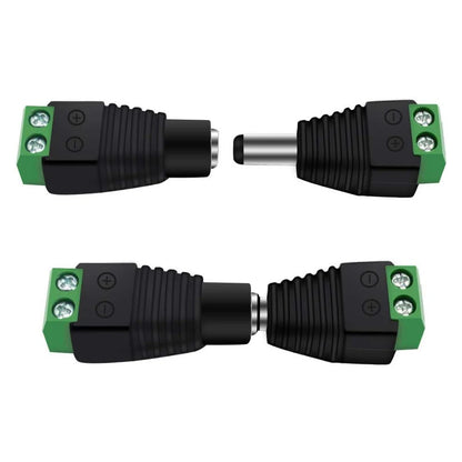 12V DC Power Jack Connectors - 2.1×5.5mm Male and Female Adapter Plugs for CCTV Cameras and LED Strip Lights, 10 Pairs