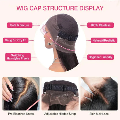 Invisi Strap 360 Lace Front Human Hair Wig – Preplucked 250% Density Body Wave HD Lace, Glueless Wig