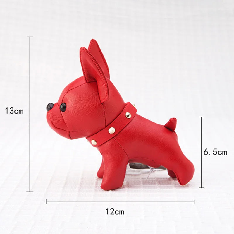 Punk French Bulldog PU Leather Dog Keychain — Fashion Bag Charm for Women Car Key Ring