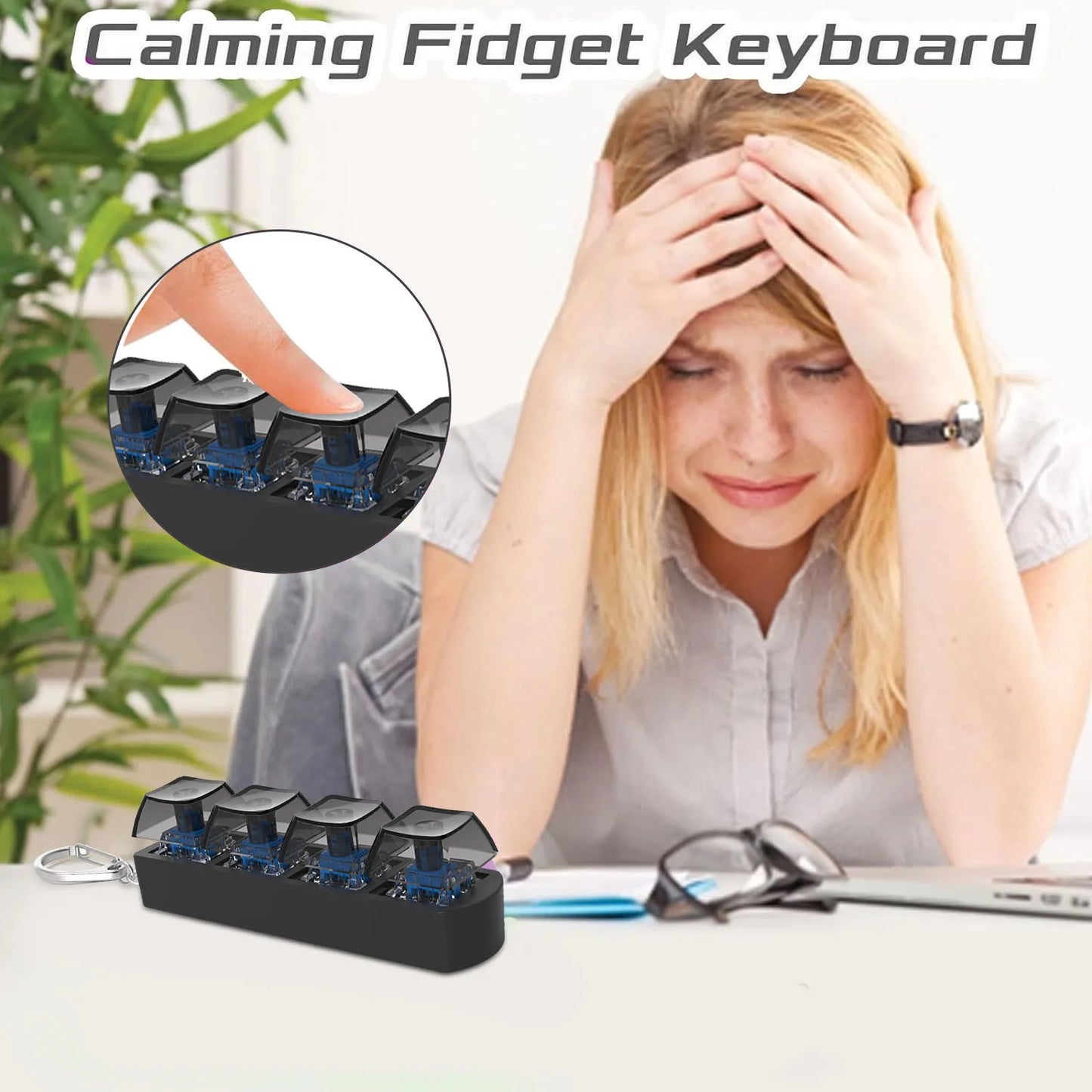 4-Keys Mechanical Keyboard Keycap Toy – Anti-Stress Finger Button Decompression Keychain for Children and Adults