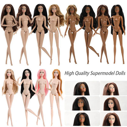 32cm Star FR Supermodel Doll — 1/6 Nude Fashion Doll with Trend Makeup, Curly & Straight Hair, White/Black/Wheat Skin DIY Dress-Up Toy