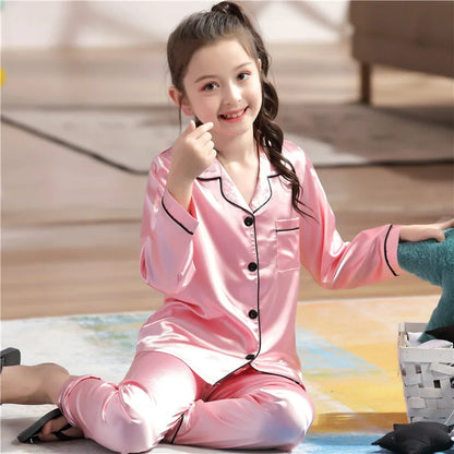 Kids’ Satin Silk Pajama Set – Long Sleeve Silky Loungewear for Boys & Girls, Teen PJs for Ages 2-14