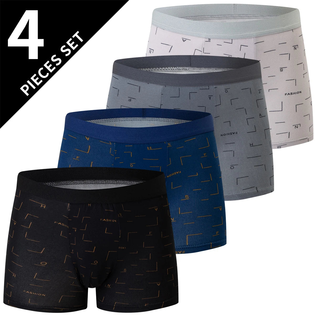 4-Piece Men's Fashion Boxer Shorts – European & American Size, Comfortable & Breathable Plus Size with Elastic Waist