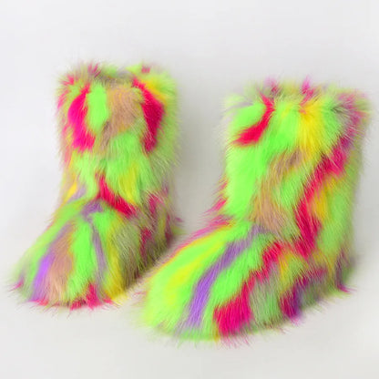 Women’s Faux Fur Winter Boots - Plush Warm Snow Shoes for Ladies with Luxury Furry Fashion Style