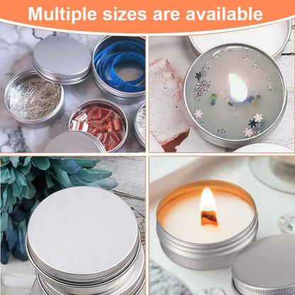 1/5/10pcs Empty Silver Aluminum Tins – 5-250ml Screw Top Round Containers for Candles, Spices & Storage