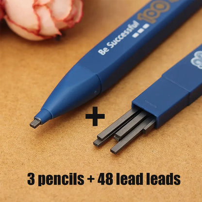51-Piece 2B Mechanical Pencil Set - 3 Durable Plastic Pencils with 48 Black Leads for School, Office & Drawing