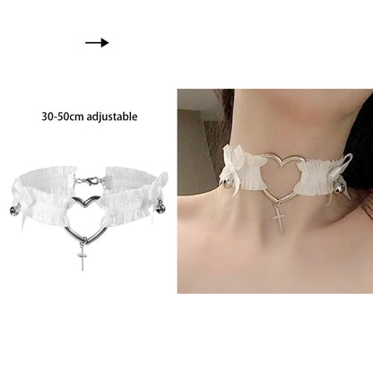 Pink Gothic Collar Necklace – Trendy Rock Leather Heart with Rivets, Harajuku Punk Choker Jewelry for Women, Gift Idea