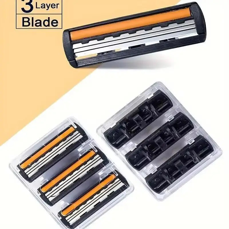 Men’s Reusable Safety Razor with Triple Blades – Anti-Slip Handle, Skin Guard, Travel Shaving Kit Variety Pack