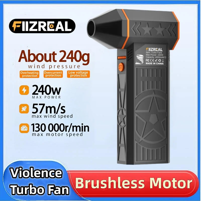 Fiizreal X50 Turbo Fan - 240W Brushless High-Speed Rechargeable Portable Fan with 8000mAh Battery