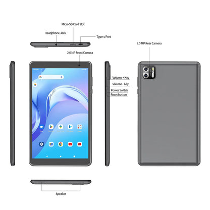 PRITOM 8 Inch Android Tablet | 8GB RAM, 64GB ROM | Expandable 1TB Storage | 1280x800 IPS Screen | 5000mAh Battery | Dual Camera | WiFi