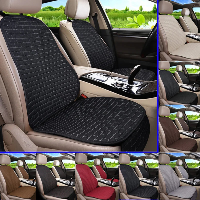 Universal Car Flax Seat Cushion Protector - Front and Rear Seat Cover Pad with Backrest Mat for Automotive Interiors