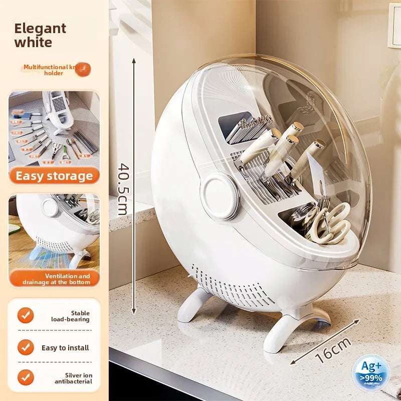 Kitchen Knife & Utensil Holder - Multifunctional Countertop Storage Rack with Drainage for Knives, Spoons & Chopsticks