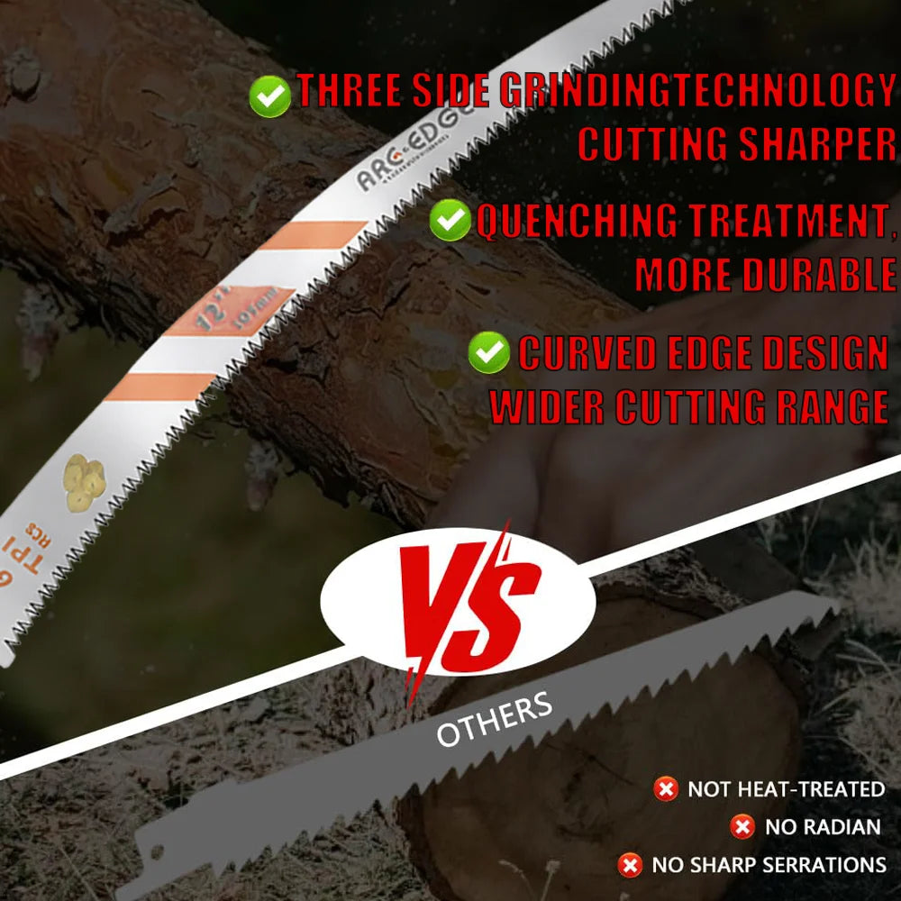 3Pcs Reciprocating Saw Blades Set 6-10-12-15 Inch 6TPI Arc Edge – Heavy Duty Wood Pruning Blades for Tree Trimming & Wood Cutting Tools